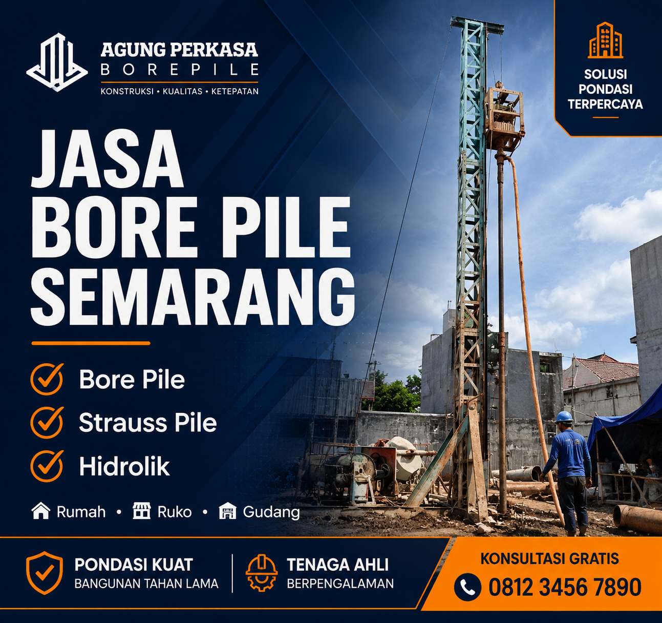 Bore Pile Mini Crane Semarang Pengerjaan bore pile mesin mini crane Agung Perkasa di Semarang untuk pondasi bangunan di tanah lempung